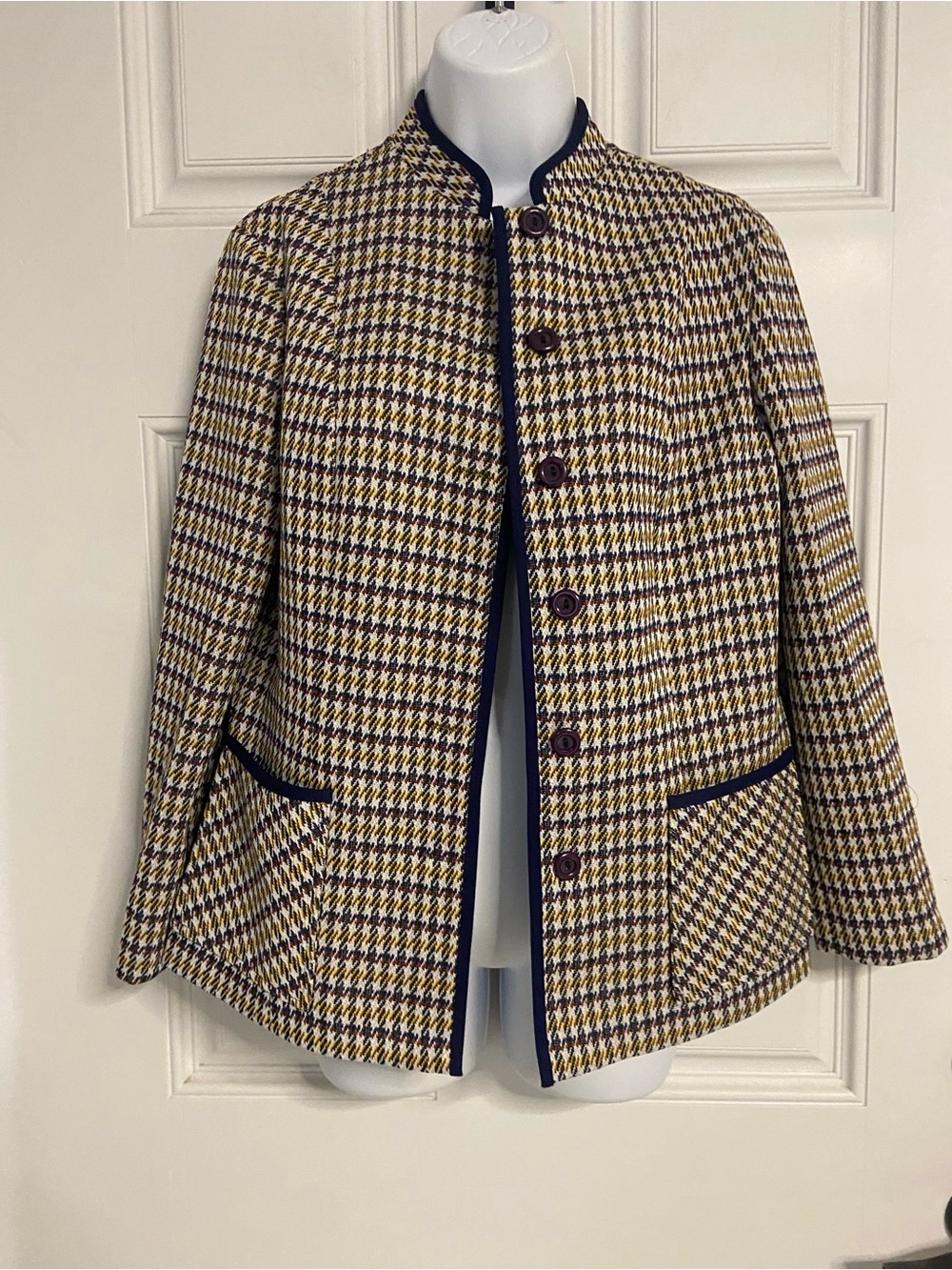 MARTY GUTMACHER Navy Trim HOUNDSTOOTH Career EQUESTRIAN ENGLISH COUNTRY Jacket